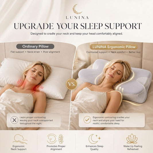 LUNINA Cervical Memory Foam Pillow for Neck Support, Contour Design