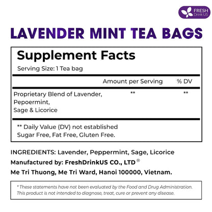 FreshDrinkUS, Premium Lavender Mint Tea, 75 Count, Caffeine Free, Vegan