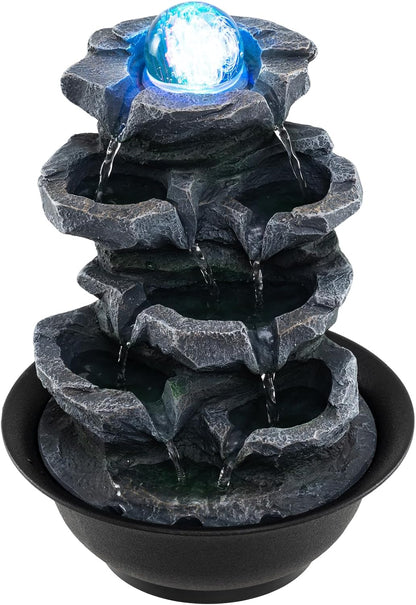 Giantex Tabletop Water Fountain with Warm LED Light, Tiered Rock Waterfall with Pump, Zen Meditation Desktop Decor for Office, Home Relaxation