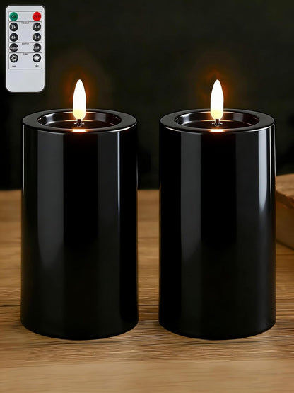 Gmnee 3"x4" Outdoor Waterproof Flameless Candles with Remote and Timers, LED Candles, Battery Operated Candles, Electric Fake Pillar Candles for Patio, Porch, and Lanterns Decor (Ivory, Plastic)