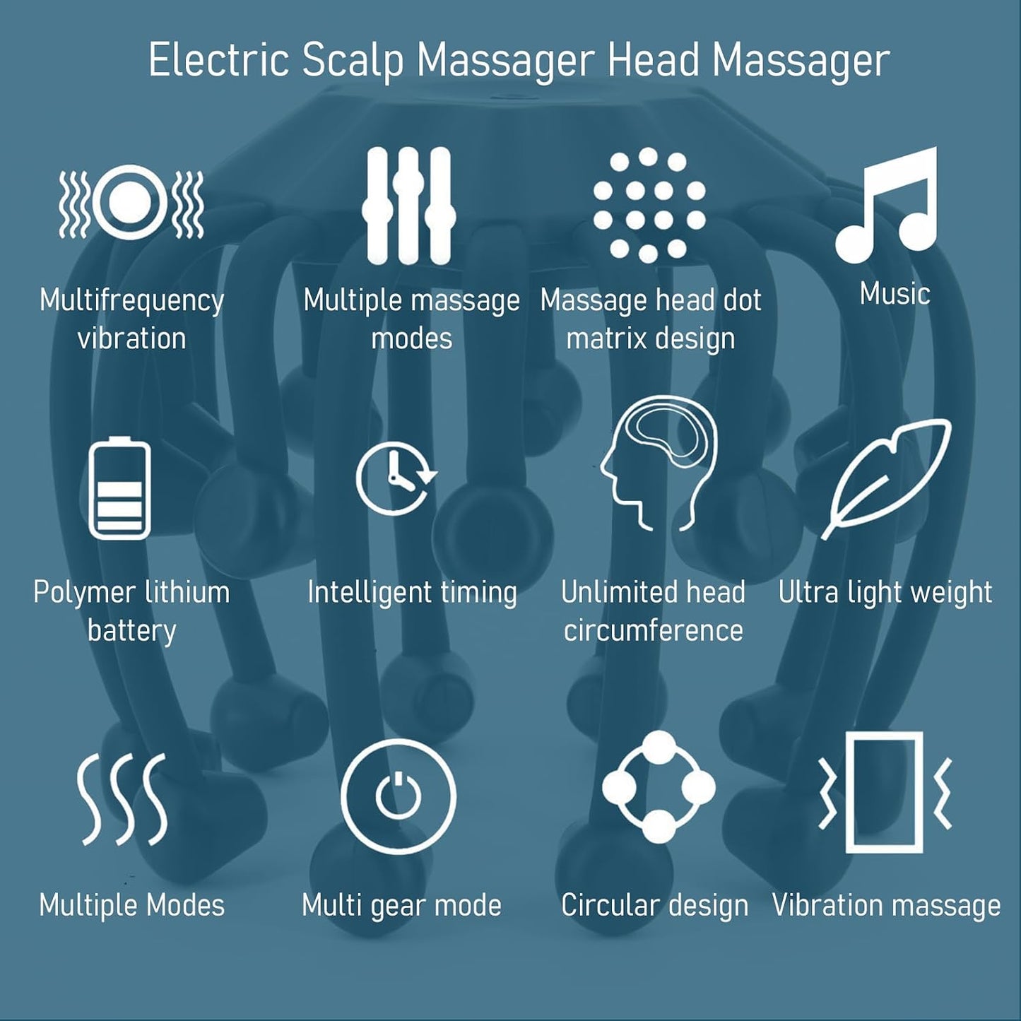 Electric Scalp Massager - Octopus Head Massager Stress Relax, 20 Claw Multi-Configuration Array Vibrating Nodes, 5 Modes, Bluetooth Music, Hair Scalp Relaxation, Fatigue Relief