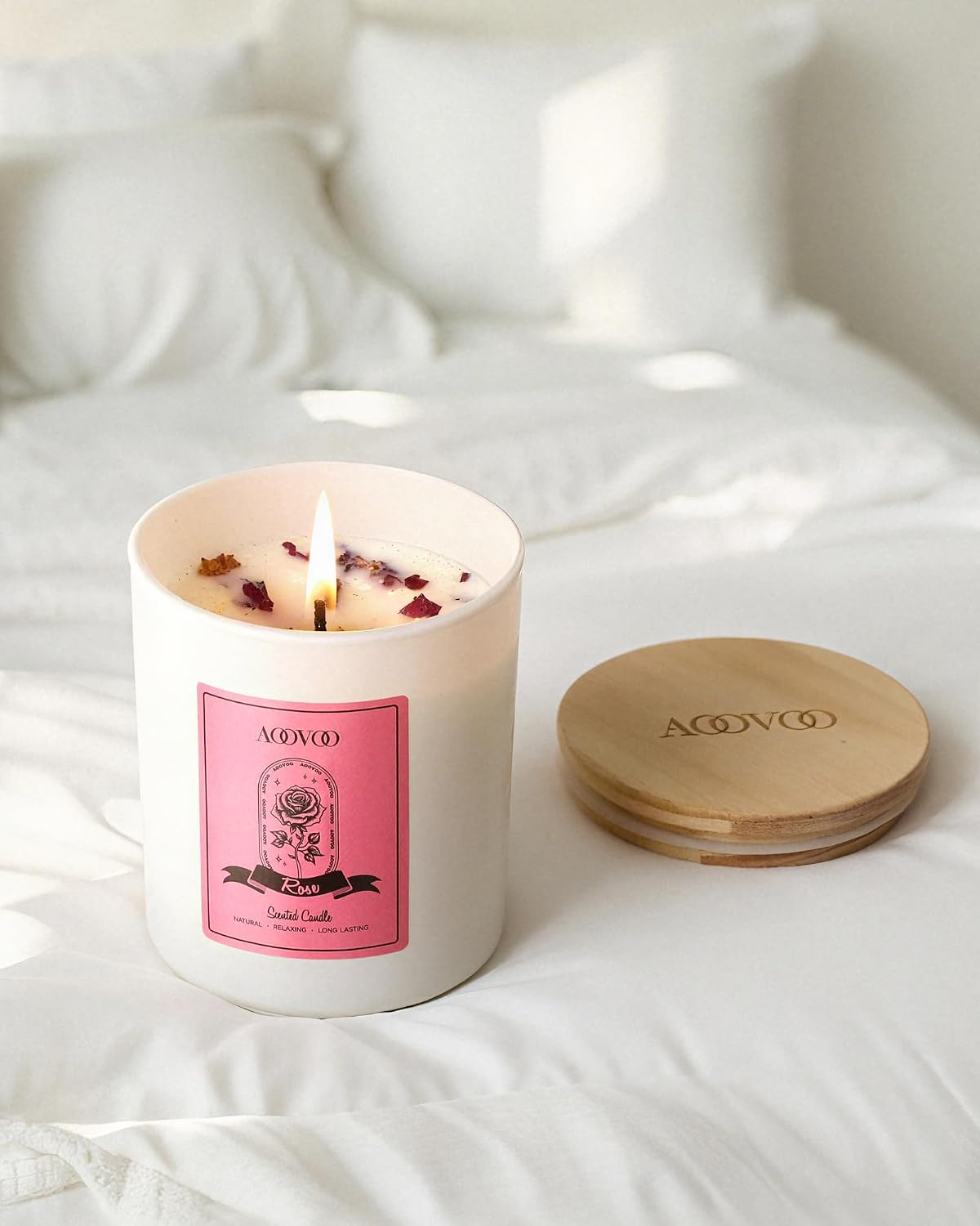AOOVOO Lavender Scented Candles for Women - Aromatherapy Candle with Crystals Inside, 10oz Soy Candles for Home Scented, Birthday Gifts Mothers Day Candle for Women Mom