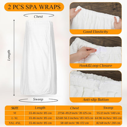 Tigeen 2 Pcs Women's Towel Wrap Lightweight Spa Robe Stripes with Adjustable Closure, Elastic Top Soft Bathrobe Spa Wrap
