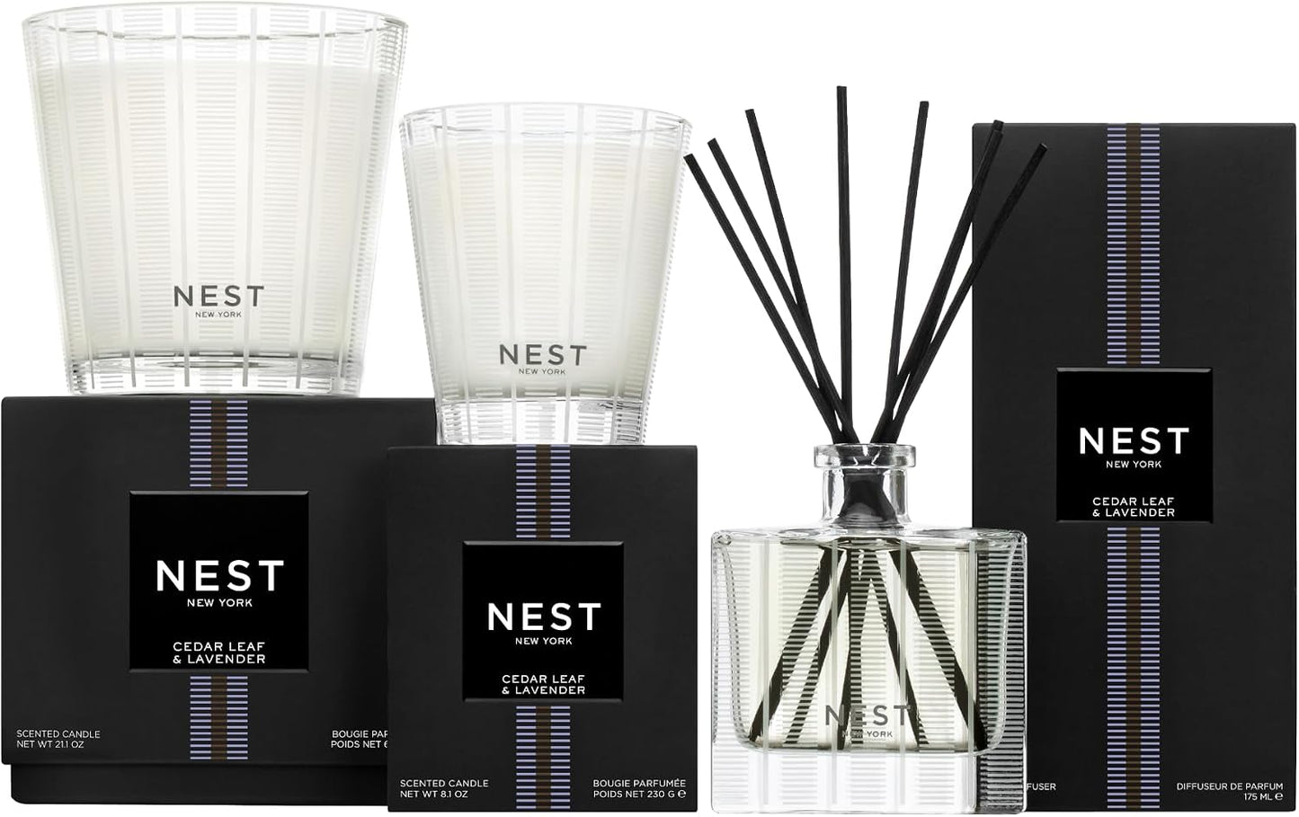 NEST New York Reed Diffuser, Bamboo - 5.9 fl oz - Fragrance for Up to 90 Days - Reusable, Refillable Glass Holder - Includes 8 All-Natural Reed Sticks - Flame Free