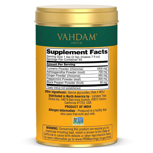 VAHDAM Turmeric Ashwagandha Latte Mix(3.53oz|40 Cups) Herbal Supplement