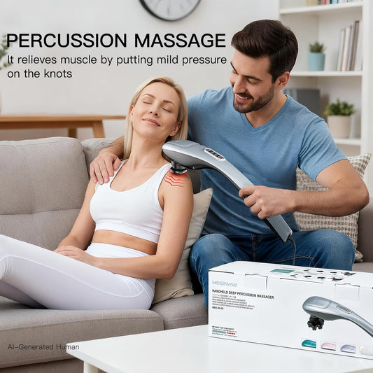 MEGAWISE Handheld Deep Tissue Neck Back Massager for Shoulders, Waist, Legs, 3600 RPM Powerful Motor Electric Neck Massager with 5 Nodes & 5 Speeds, A Little Heavy
