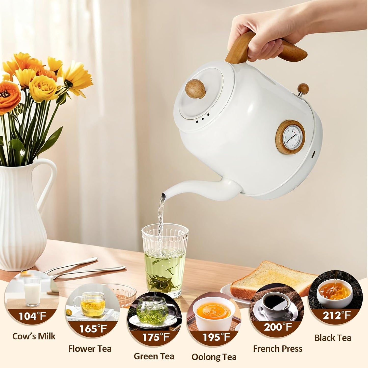 Gooseneck Kettle，0.8L Temperature Control Electric Tea Kettle