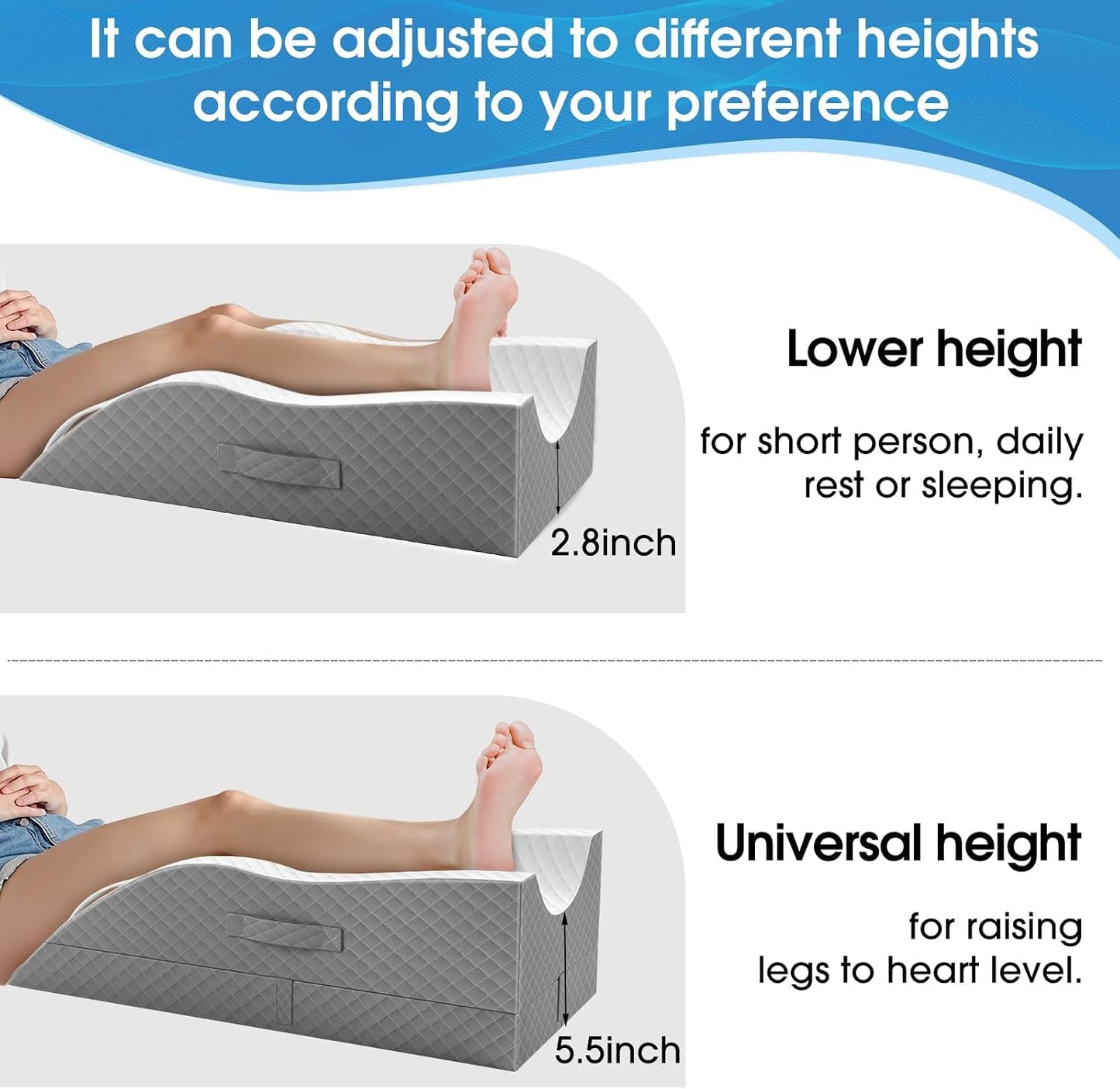 TranquilRelax Leg Elevation Pillows for After Surgery, Wedge Pillow, Grey