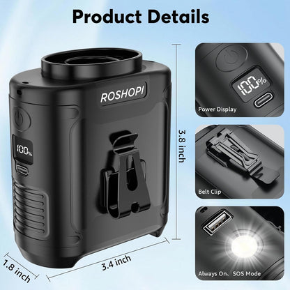 AI Portable Fan Rechargeable -10000mAh, 40H Work Time with 5 Speeds 16000RPM Strong Airflow, Personal Waist Fan with LED Light for Clip On Belt, Neck, Desk, Outdoor Indoor Jobsite Camping Travel