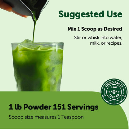 Micro Ingredients Organic Matcha Green Tea Powder, First Harvest, Culinary Grade from Japan, 100% Pure & Unflavored, Great for Tea, Latte, & Smoothies, Non-GMO, No Sugar, Eco-Friendly Packaging, 1 Lb