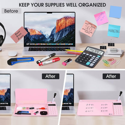 Varhomax Glass Weekly Dry Erase Desk White Board, Desktop to Do List Planner Whiteboard Calendar with Storage Caddy Memo for Home and Office, White