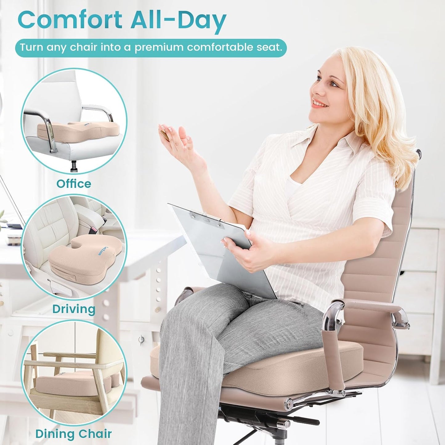 Office Chair Seat Cushion, Cooling Gel Enhanced Memory Foam Cushion for Long Sitting - Back, Sciatica, Coccyx, Tailbone Pain Relief Pillow - for Office, Gaming, Car, Wheelchair - Black, Large