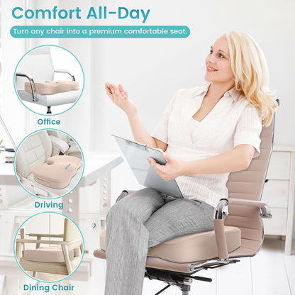 Office Chair Seat Cushion, Cooling Gel Enhanced Memory Foam Cushion for Long Sitting - Back, Sciatica, Coccyx, Tailbone Pain Relief Pillow - for Office, Gaming, Car, Wheelchair - Black, Large