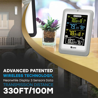 Indoor Outdoor Thermometer Wireless, 4.5 Inch Display Digital Hygrometer Thermometer Temperature Humidity Monitor with 330ft Range Sensor and Adjustable Backlight