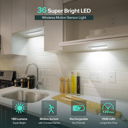 BLS 84 LED Closet Lights Battery Powered LED Lights, Super Bright Under Cabinet Lighting, Motion Sensor Light Indoor, Wireless Lights, 3200mah Rechargeable Battery Operated Lights, 180 Days Run Time
