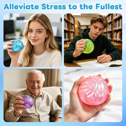 4Pcs Glitter Slow Rebound Stress Balls, Soft Squeeze Tactile Balls for Anxiety Relief, Portable Desk Decor & Gift for Adults