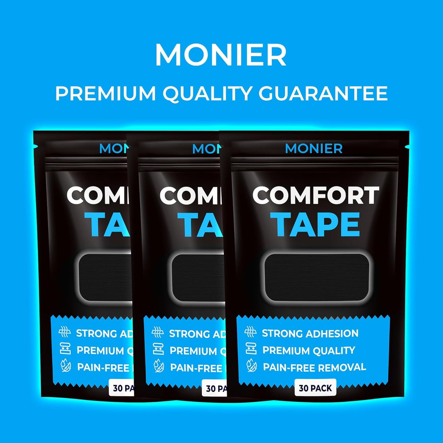 MONIER Comfort Tape (30 Pack) - Pain Free Removal, Hypoallergenic, Latex Free & Gentle On Skin - Packaging May Vary - Skin Friendly Adhesive Cotton Tape