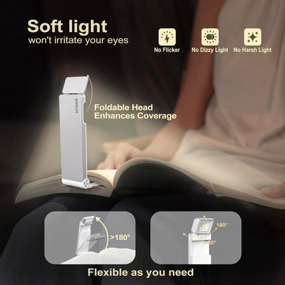 VTIGER Reading Light, USB Rechargeable Book Light for Reading in Bed,Foldable Clip-on LED Booklight, 3 Amber Colors & 4 Brightness Dimmable,Long Lasting Portable Bookmark Lamp for Book Lovers, Kids