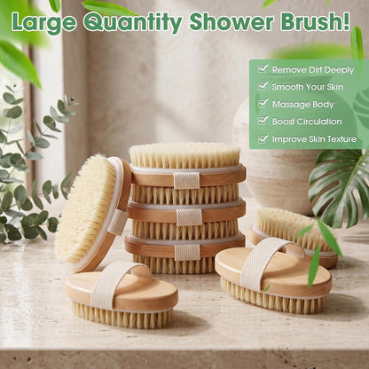 Gejoy 10 Pcs Dry Brushing Body Brush for Lymphatic Drainage Exfoliating Brush with Massage Nodule Dry Skin Body Scrubber Cellulite Shower Circulation Dead Exfoliator (4.92 x 2.56 Inches,Wood Color)