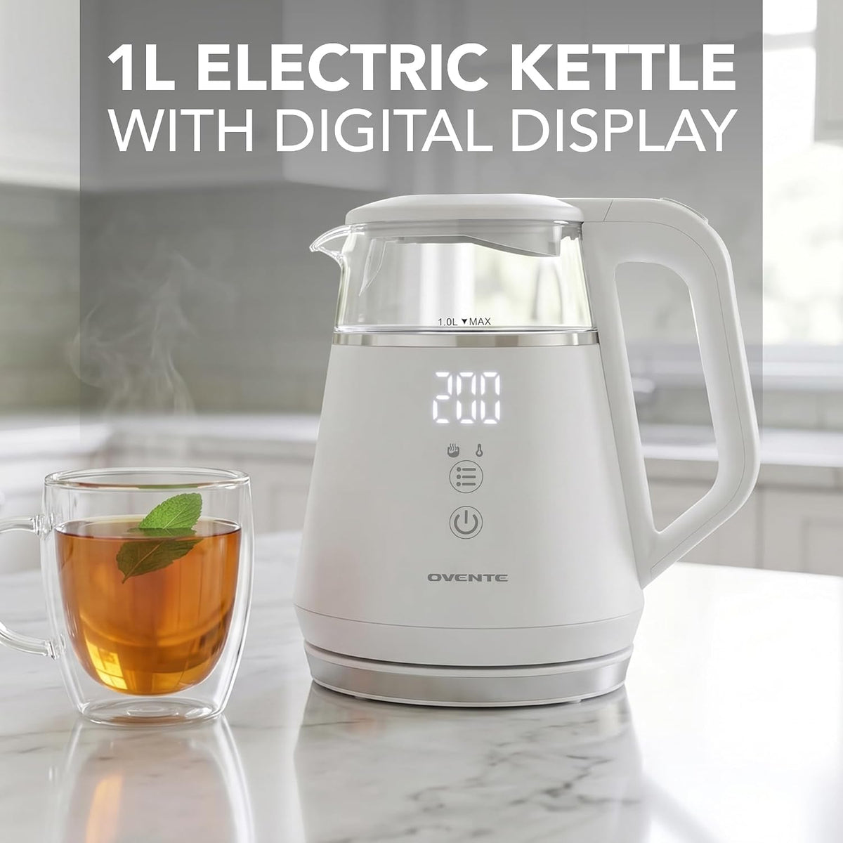 OVENTE 1L Electric Kettle with Temperature Control, 1500W, Black KD95B