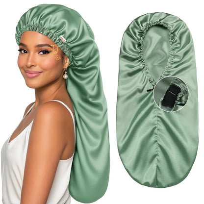 YANIBEST Satin Sleep Bonnet for Natural Hair - Extra Double Layer Long Adjustable Silk Hair Bonnet for Braids, Locs, Curls - Women’s Night Hair Protection Cap