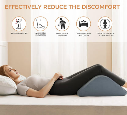 Knee Wedge Pillow for Post-Surgery Recovery-Leg Elevation Support for Sleep Position, Alleviating Lower Back & Hip Pain Enhancing Circulation in Ankles Legs Triangle Pillow with Removable Cover