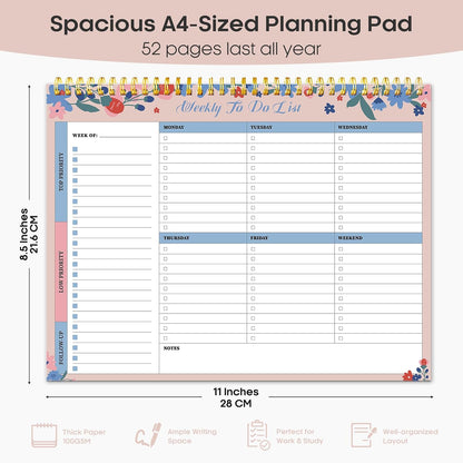 Taja Weekly To Do List Notepad with 52 Undated Sheets（8.5"×11"）- Weekly Desk Planner for Women & Man, Work and Home -1 Pack Violet Dream