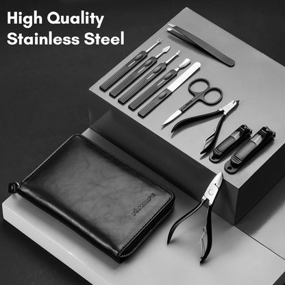 FAMILIFE Gifts for Women, Manicure Set Professional Manicure Kit 11 in 1 Nail Kit Nail Clippers Tools Stainless Steel with Rose Gold Leather Case Travel Sets