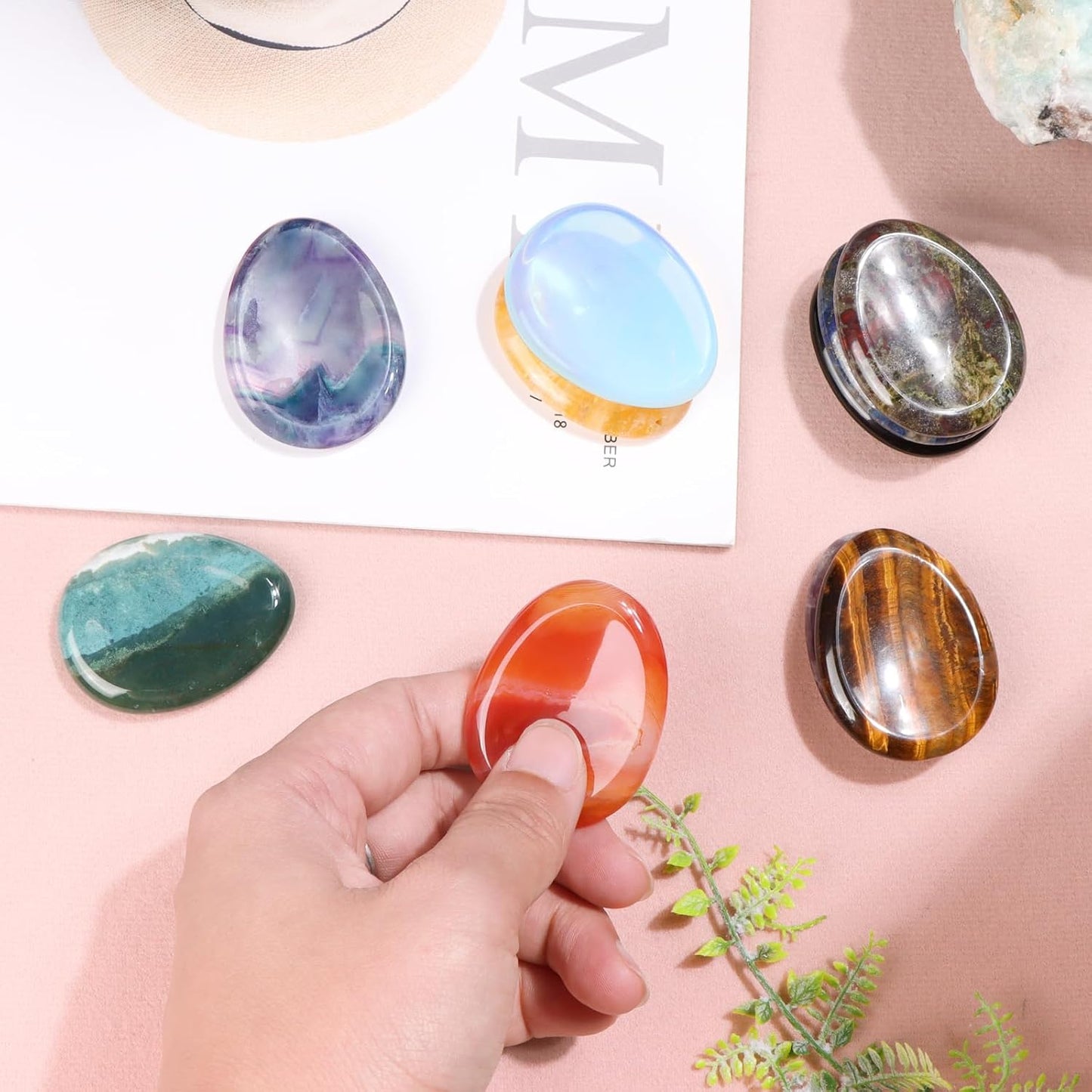 Artistone Moss Agate Crystal Chakra Thumb Worry Stone Teardrop Reiki Healing Stone Pocket Palm Stones for Anxiety Stress Relief Meditation Therapy Geometry Home Decor