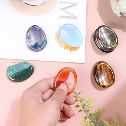 Artistone Moss Agate Crystal Chakra Thumb Worry Stone Teardrop Reiki Healing Stone Pocket Palm Stones for Anxiety Stress Relief Meditation Therapy Geometry Home Decor