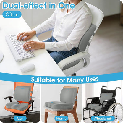 CushZone Ergonomic Seat Cushion & Lumbar Support Pillow - Memory Foam for Sciatica Pain Relief & Posture Correction, Non-Slip Chair Cushions for Office Chair/Car/Wheelchair/Travel (Black)