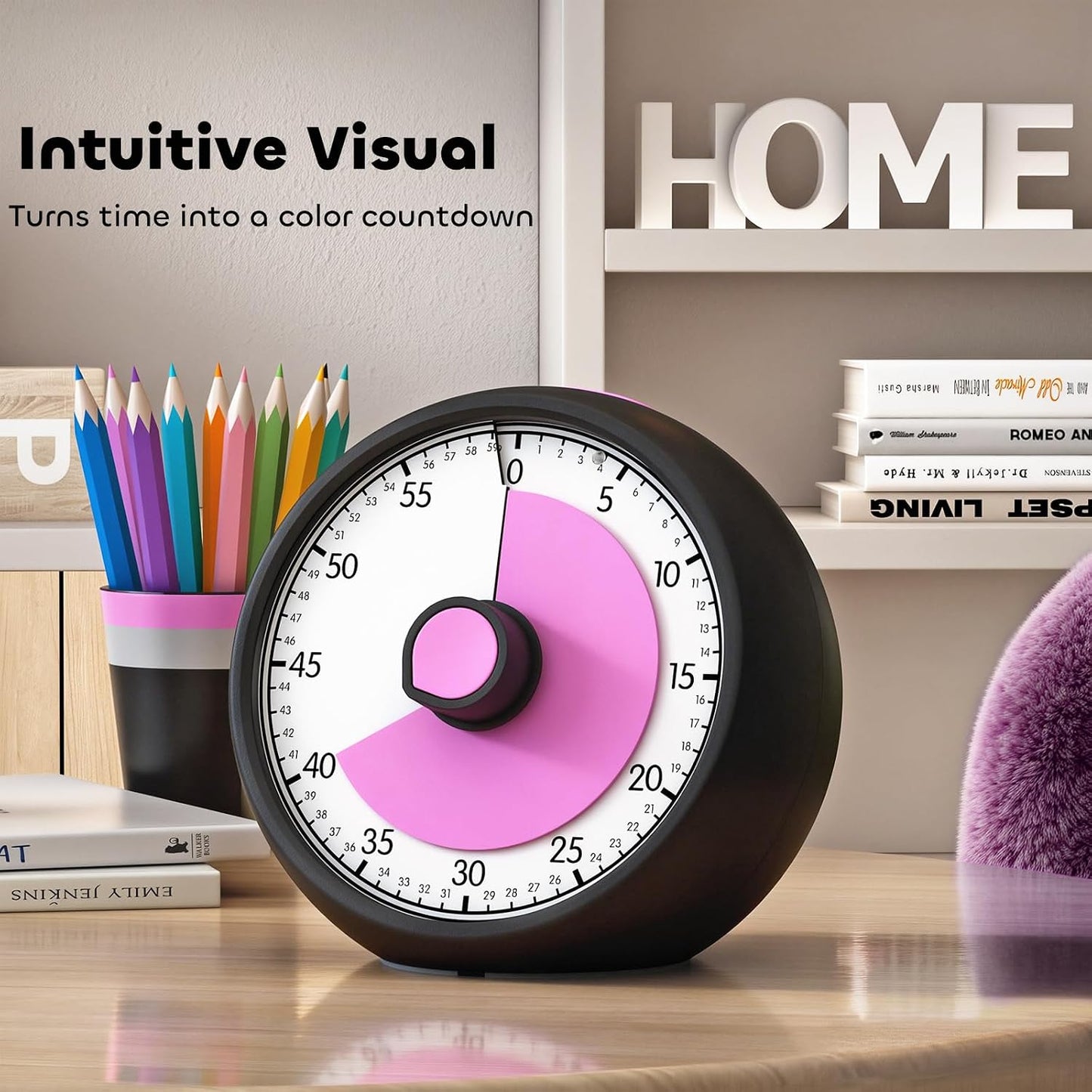Visual Timer for Kids 60-Minute Countdown Timer with Optional Alarm, Focus Tool for ADHD & Autism, Time Management for Homework, Chores, Office, Kitchen, Teaching & Study Routines (Pink)