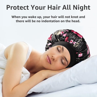 3 Pack Satin Bonnet Silk Hair Bonnet for Sleeping, Sleep Bonnets for Women Large Wide Soft Band Sleep Cap for Curly Hair Braids