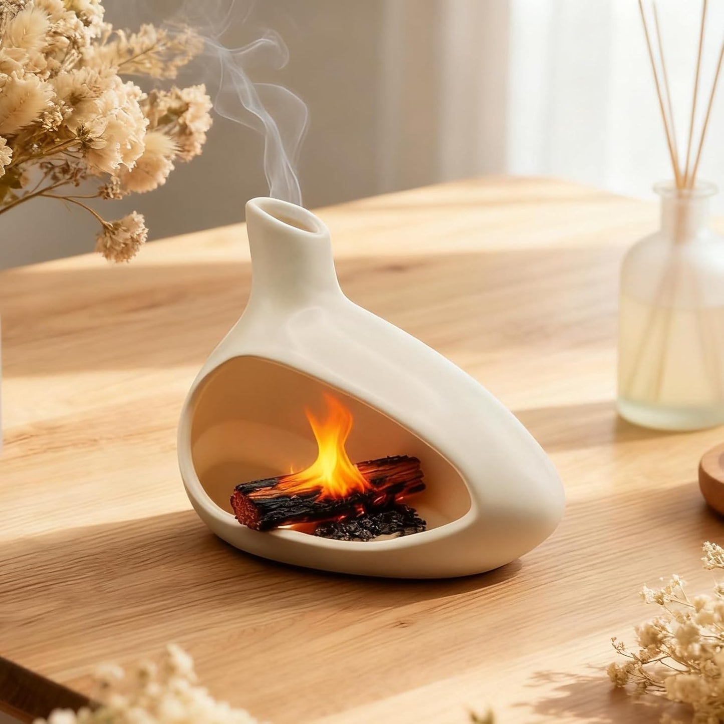 Palo Santo Holder, Ceramic Incense Burner for Sticks Sage Holders Cone Burning Smudge Bowl with Ash Brush for Meditation Yoga Spa Room Decor (White)