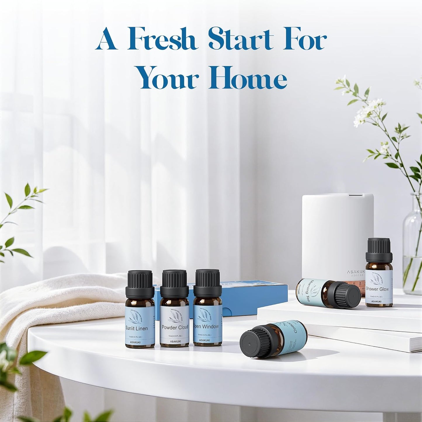 ASAKUKI Essential Oils for Diffuser –6 Mood Essential Oil Blends (Breathe, Uplift, Sensual, Balance, Unwind, Rest) for Morning to Night Rituals, Home & Daily Use-Thoughtful Gift