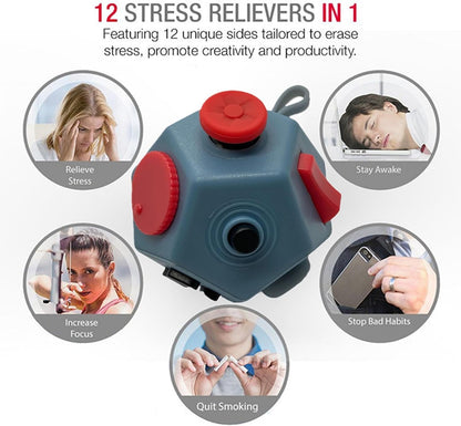 Small Fidget Toys Cube, Small Fidget Toy - 12 Sides Decompression Cube Anti Anxiety and Relief Stress Improve Focus Creative Unique Fidget Toy for Kids and Adults, with Carry Case(Black E1)