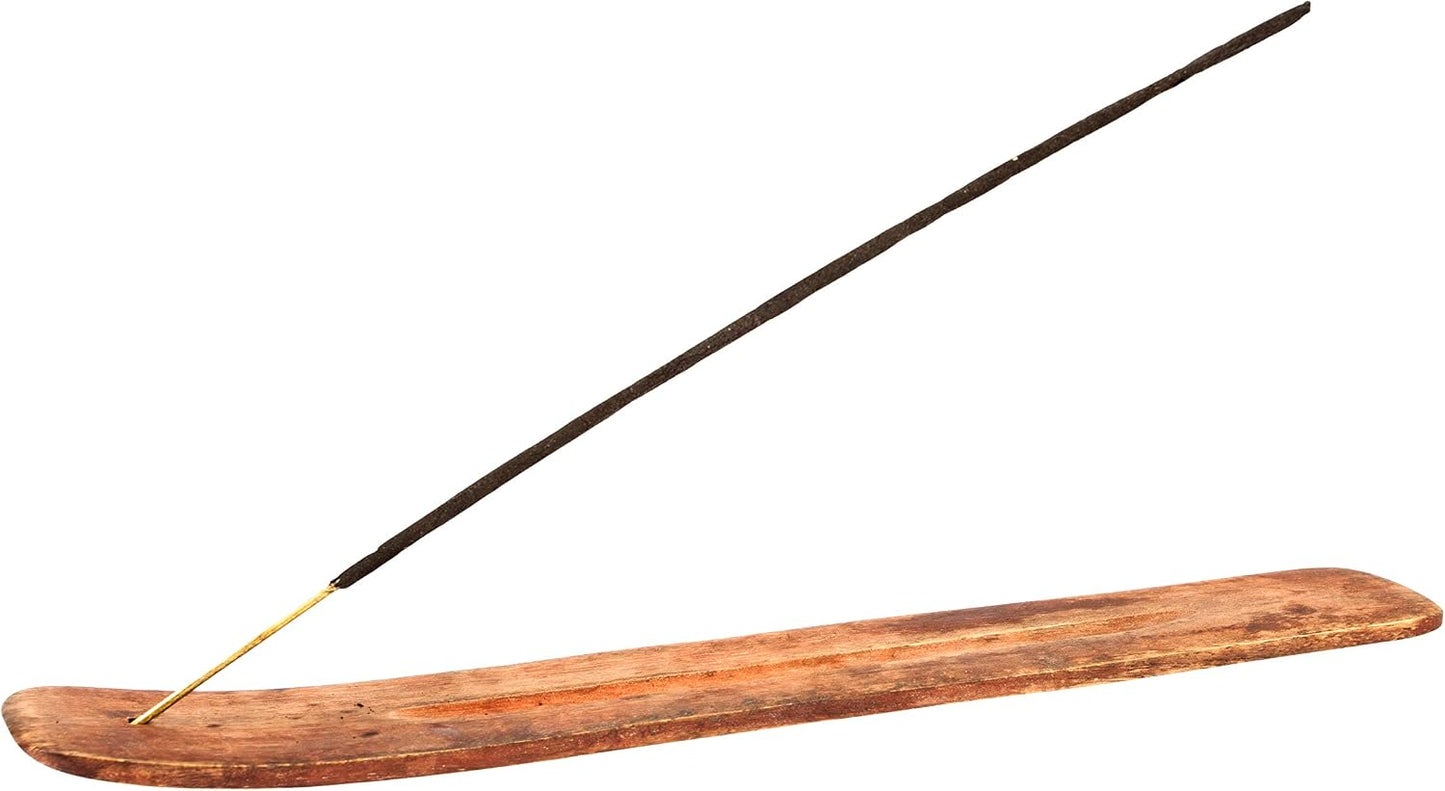 Wooden Incense Holder for Sticks with Inlays of Brass Crescent Moon 10 inches Long