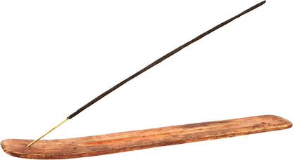 Wooden Incense Holder for Sticks with Inlays of Brass Crescent Moon 10 inches Long