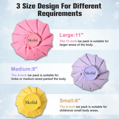 Ice Packs for Injuries Reusable, 6" 9" 11" Leakproof Ice Bags, Thickened Cold Pack Hot Therapy for Pain Relief, Swelling, Knee, Shoulder, Post-Surgery (3, Gray, 6"/9"/11")