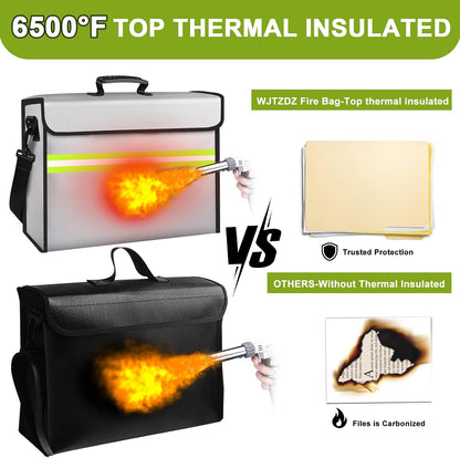 6500°F Fireproof Document Bag with Lock-Fireproof Box with 10 Layers Insulation Materials&Waterproof Zipper,Removable Wallet,Reflective Strip for Cash,Documents,Jewelry(14.2”x 9.6”x 4.1”)