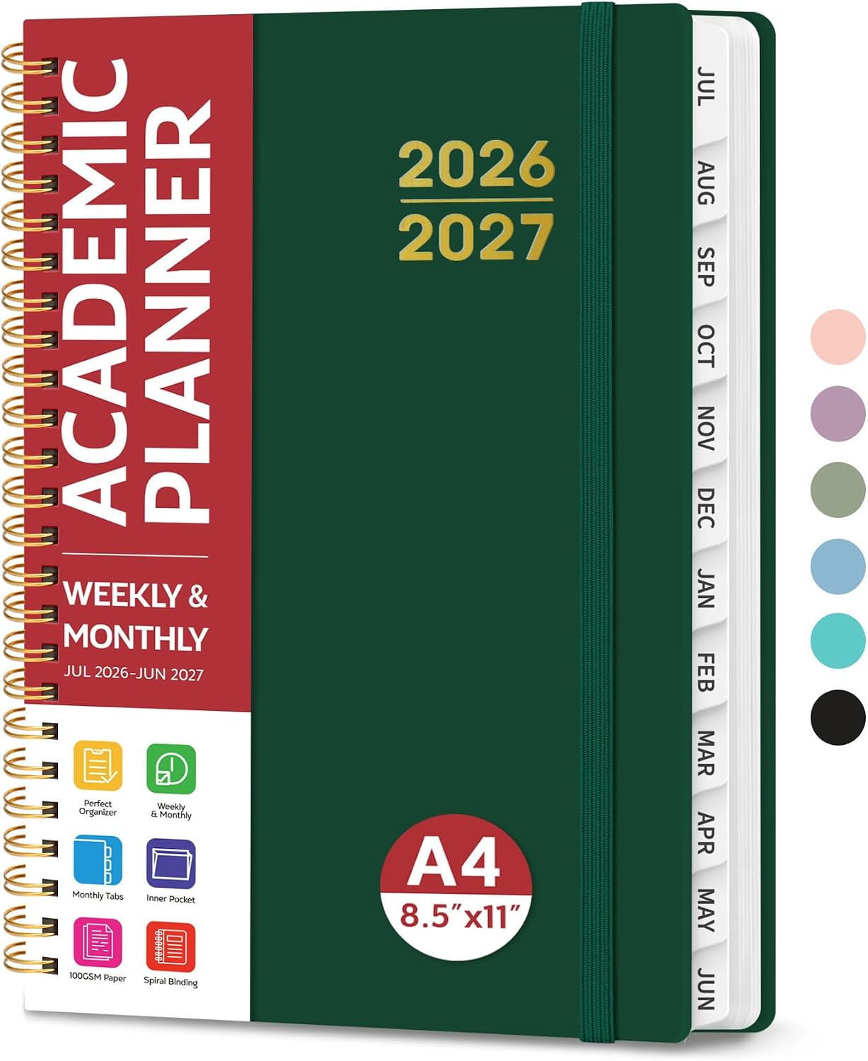 Planner 2026-2027 for Women & Men, Academic Monthly and Weekly Calendar Planner, Jul 2026 - Jun 2027, A5 (6.3" x 8.5"), Teacher Student Planning Book with Tabs, Ideal for Office School Supplies - Pink