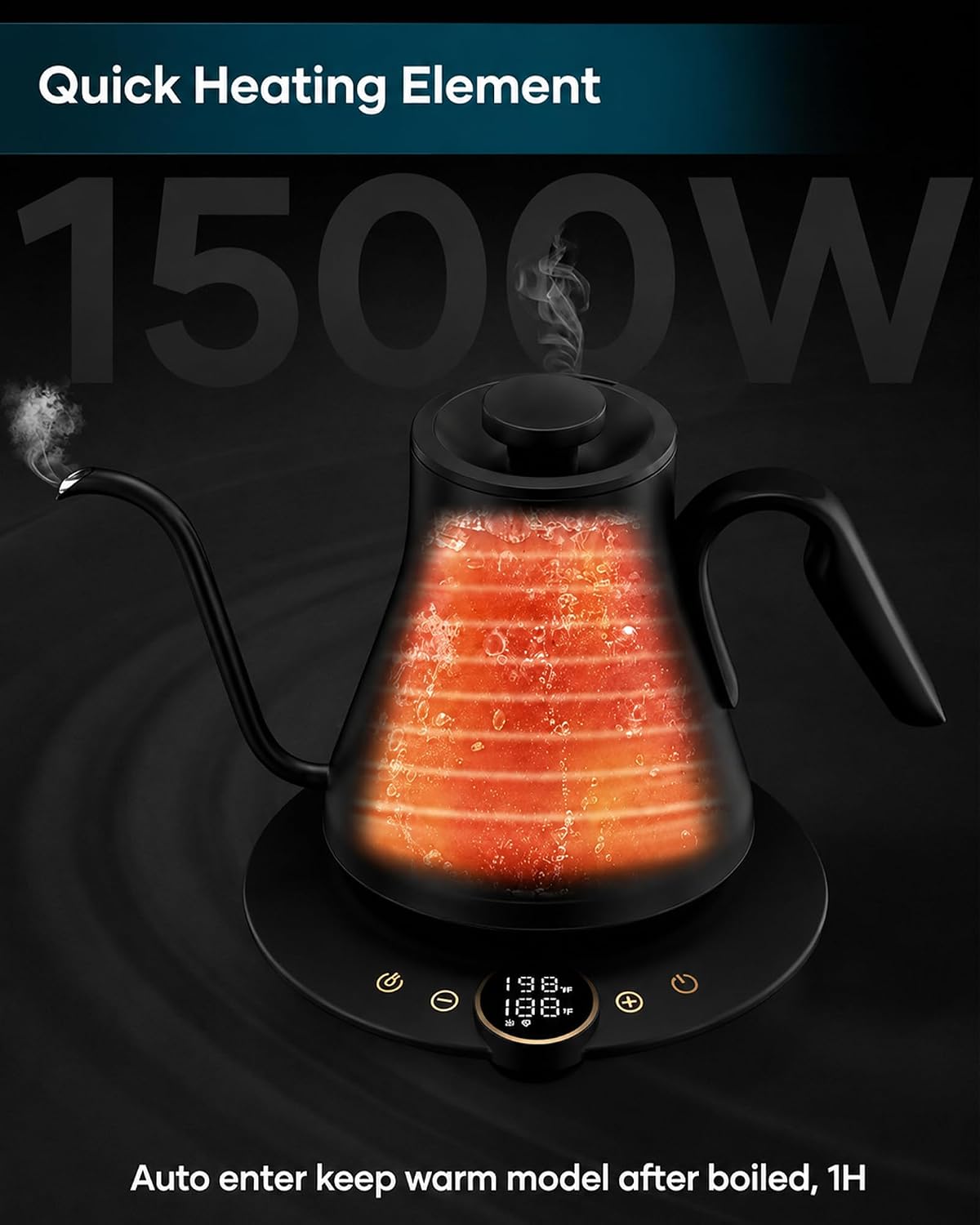 INTASTING Gooseneck Electric Kettle with ±1℉ Temperature Control 0.9 Liter