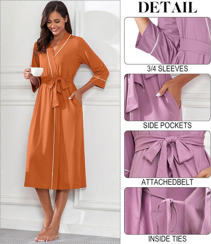 PrinStory Robes for Women 3/4 Sleeve Long Bath Robe XS-4XL