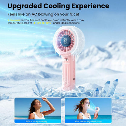 HandFan Upgraded Misting Fan with LED Display – Extreme Cooling Portable Handheld Fan with Water Mist Spray, 50% Stronger Airflow & Quieter, USB Rechargeable for Travel/Park/Disney/Beach/Concert/Game