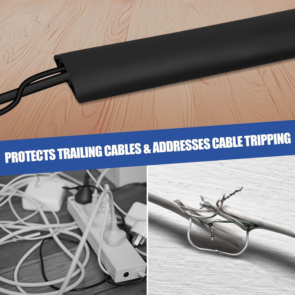 Floor Cord Cover Self Adhesive Cord Hider,10FT Cable Management, Extension Strip Protector for Wires, Prevent Cable Trips for Offices, Gyms, Exhibitions Cavity 0.39"(W) x 0.27"(H) BrownWood