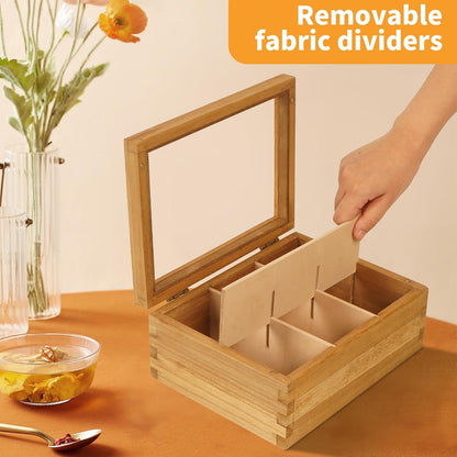 Wood Big Black Tea Bag Organizer Storage Box 12-Compartment Multi-Functional Box,Vintage Tea Case.