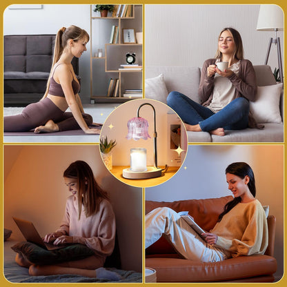 CRMILL Candle Warmer Lamp Electric Timer - Candles Warming Light Height Adjustable Dimmable Warmers Flower Lamps No Flame Heat Warm Melt Wax Jar Modern Home Decor Table Lights for Home Living Bedroom