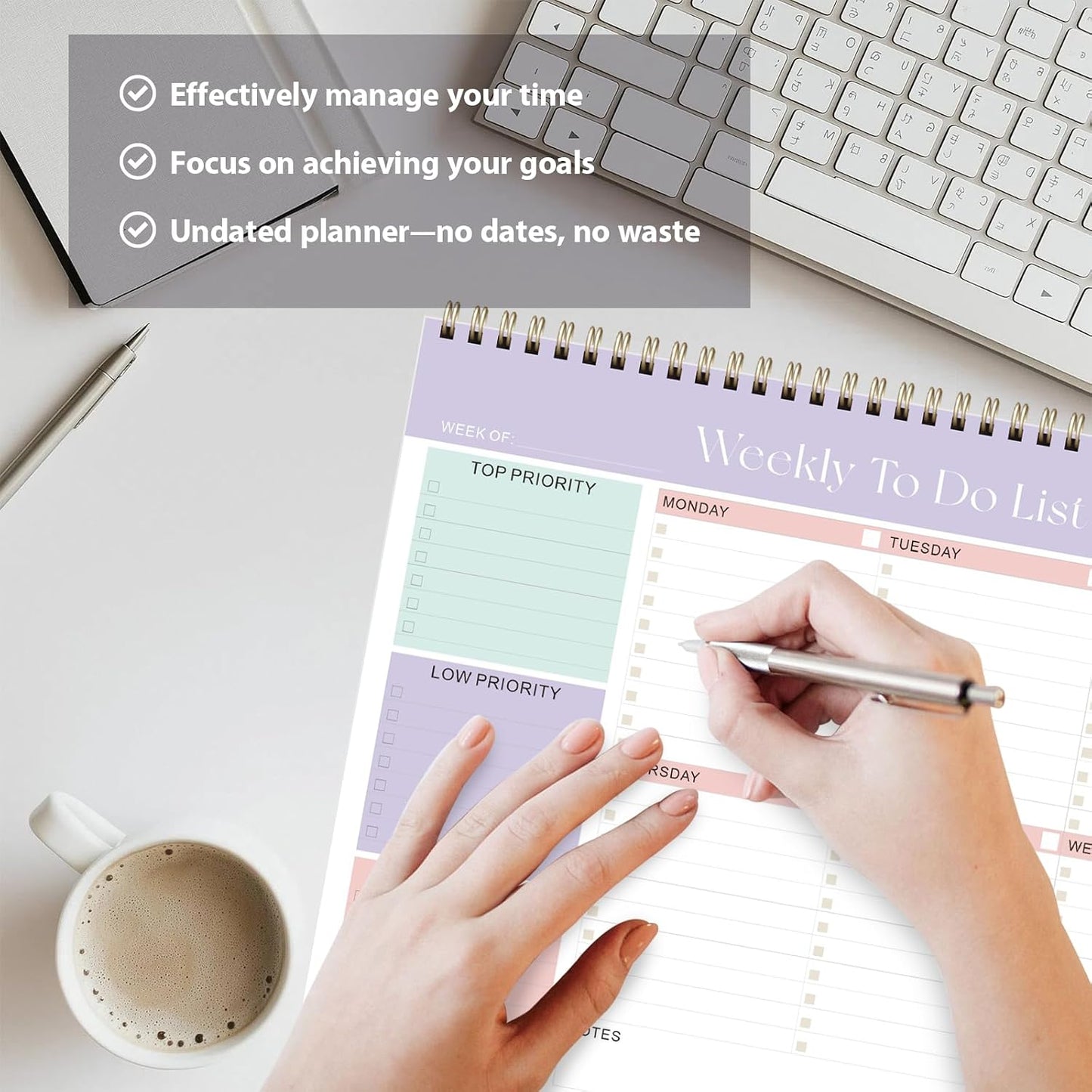 Weekly To Do List Notepad, Undated Planner with 52 Sheets (8.5''x11'') | Desk Accessories and Supplies, Women & Man, Home School & Work