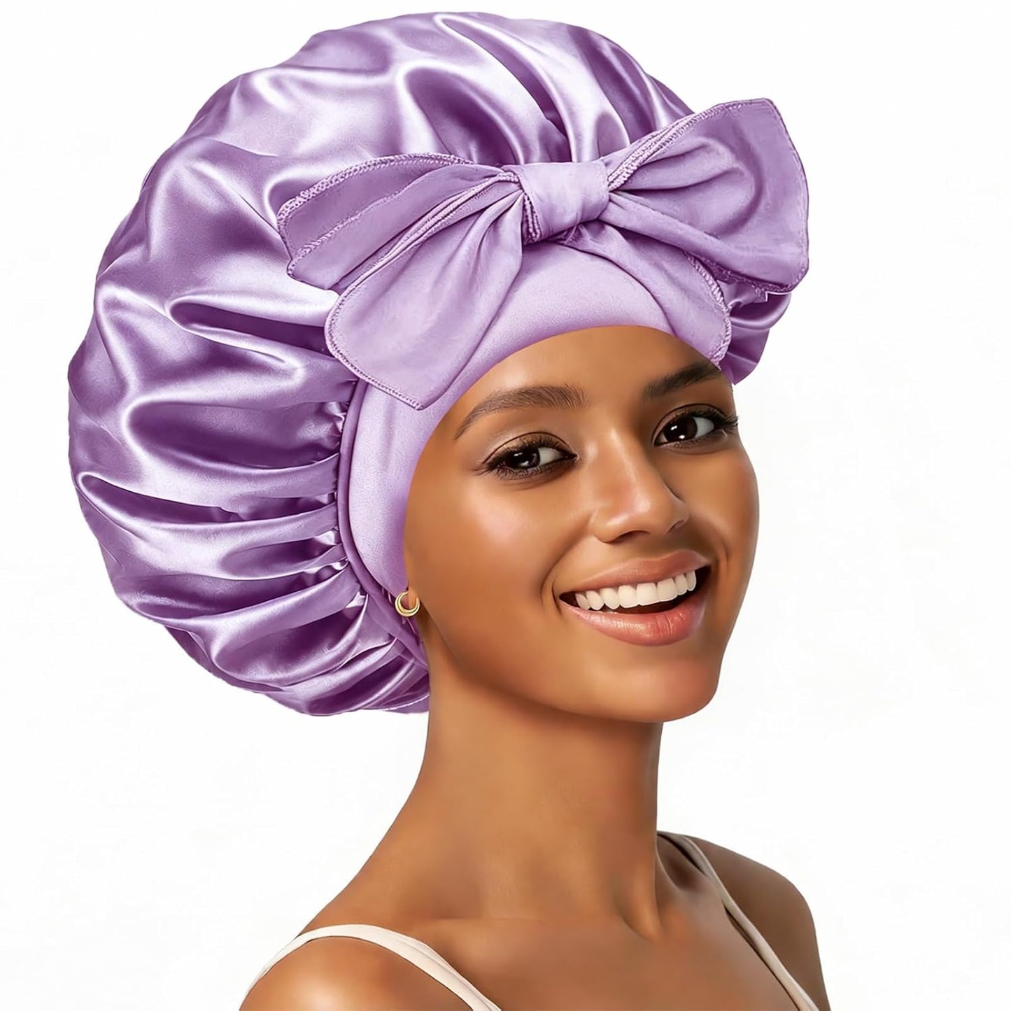 Silk Bonnet Satin Bonnet for Sleeping Large Bonnets with Tie Band Hair Wrap with Adjustable Straps Hair Cap for Women Curly Black