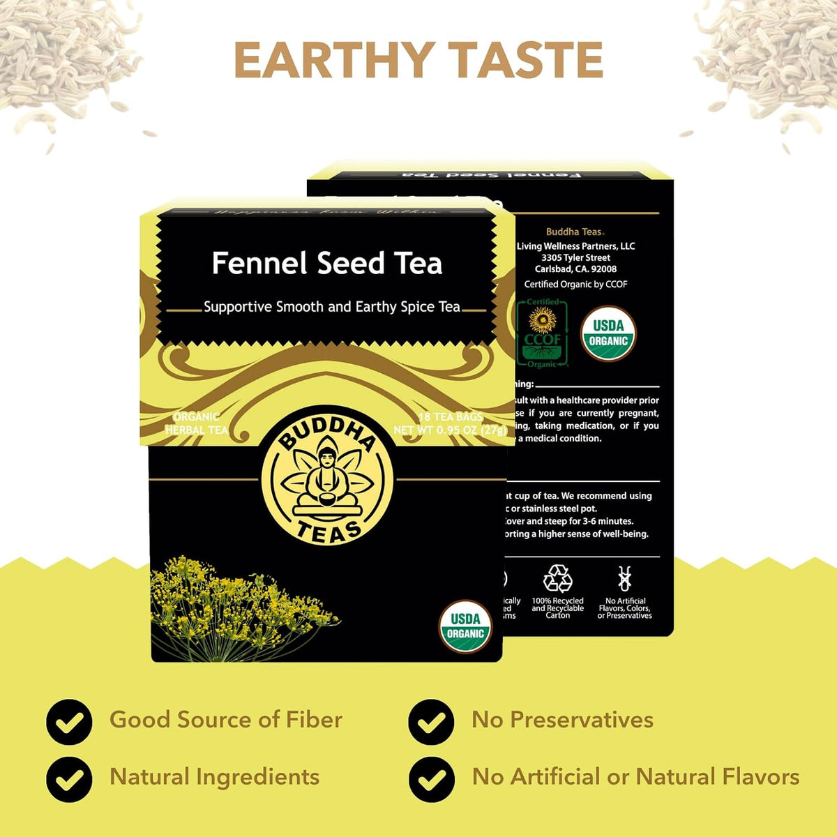 Buddha Teas Organic Fennel Seed Tea - Herbal Tea, Caffeine Free